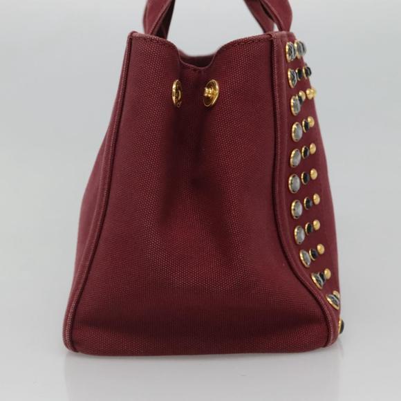 PRADA Canapa PM Hand Bag Canvas 2way Wine Red Gold Auth EC008 - Picture 3 of 16